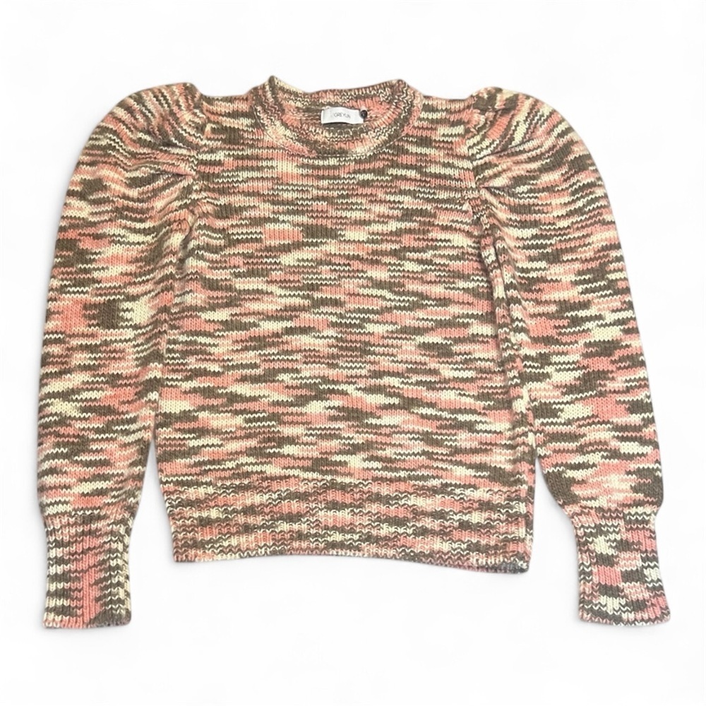 Anthropologie Greylin Multicolor Patterned Women's Sweater sz L peach olive
